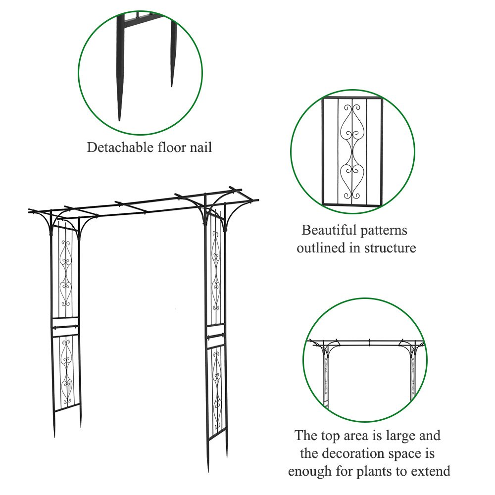 7.1ft Black Flat Top Wrought Iron 16mm Pipe Courtyard Iron Arch - Image 5