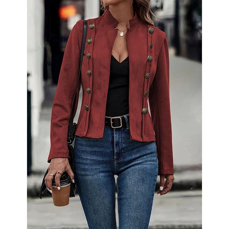 Women's Faux Suede Blazer - Long Sleeve Notch Lapel Open Front Jacket, Casual Business Office Blazer - Image 9