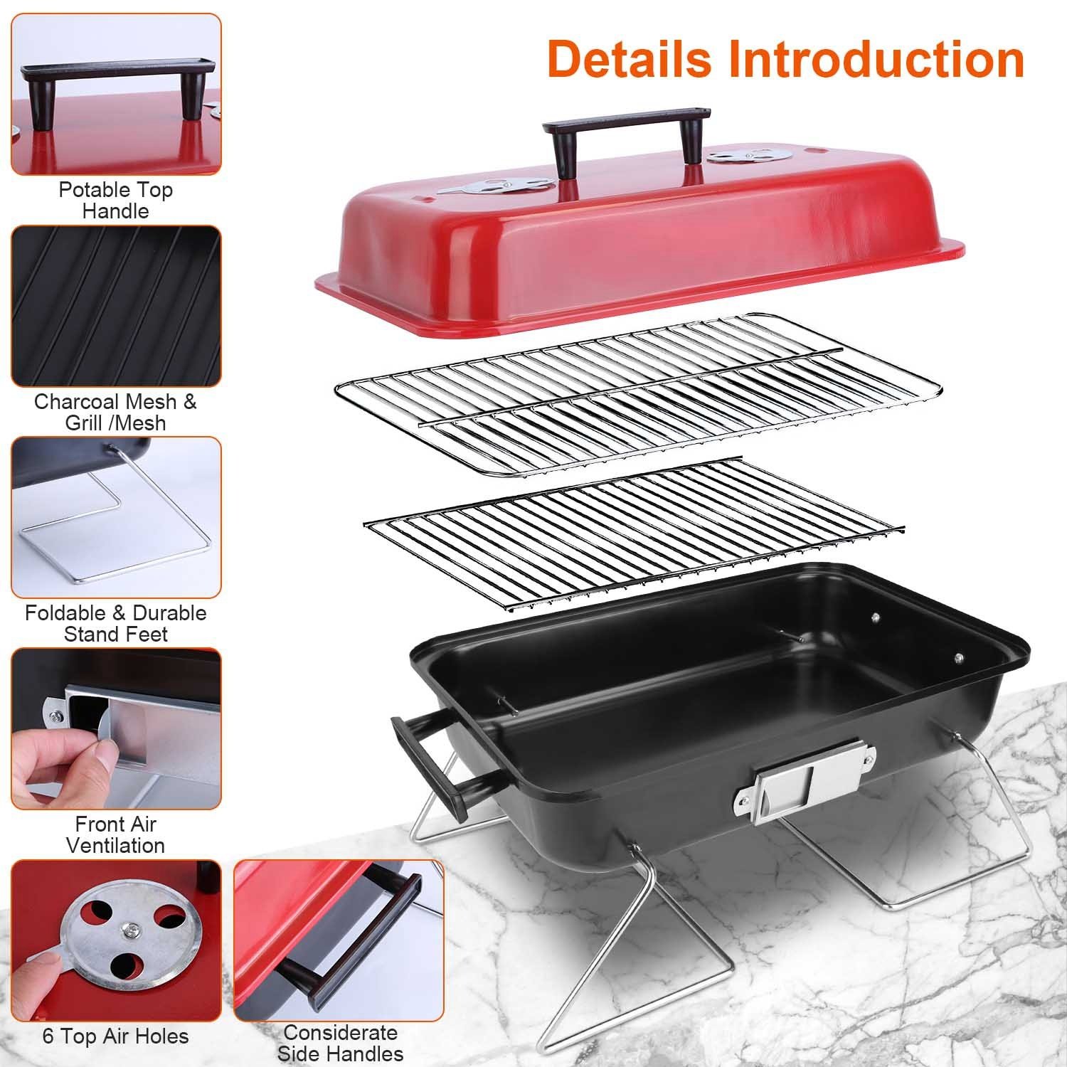 Portable Charcoal Grill Outdoor Tabletop Grill Small Barbecue Smoker Folding BBQ Grill With Lid For Camping Picnics Beach - Image 3