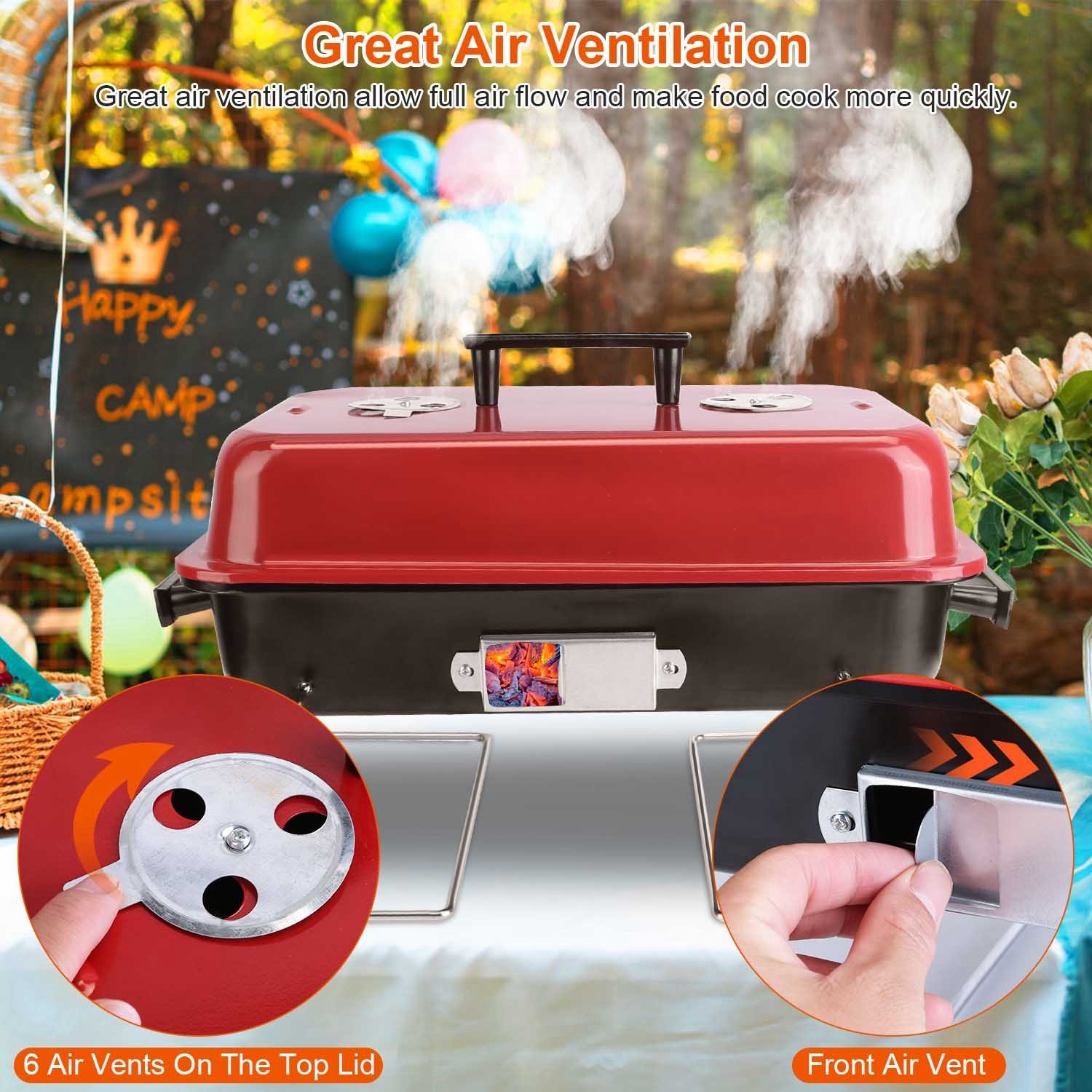 Portable Charcoal Grill Outdoor Tabletop Grill Small Barbecue Smoker Folding BBQ Grill With Lid For Camping Picnics Beach - Image 6