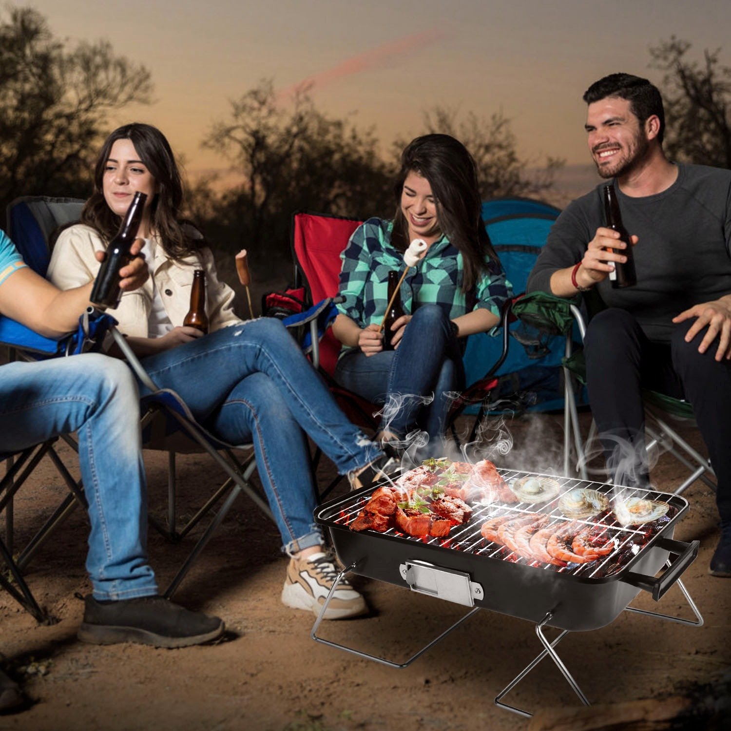 Portable Charcoal Grill Outdoor Tabletop Grill Small Barbecue Smoker Folding BBQ Grill With Lid For Camping Picnics Beach - Image 10