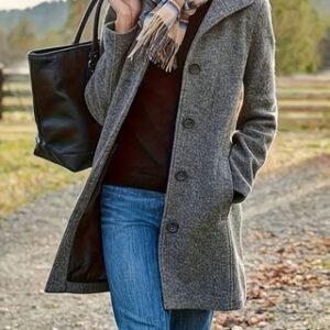 Women's New Vintage Solid Color Button-up Stand-up Collar Woolen Jacket