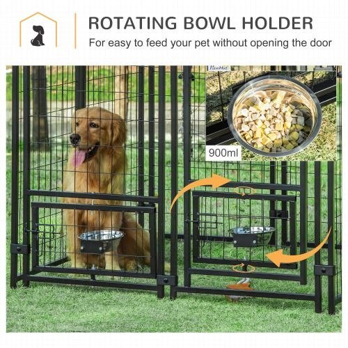 Outdoor Kennel With Rotating Bowl Rack, Walk-in Pet Playpen, Welded Wire Steel Dog Pen, With Waterproof And UV Resistant Awning - Image 6