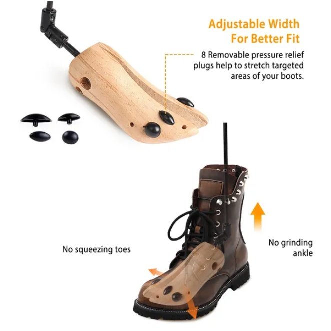 One Pair Boot Stretcher Adjustable Width Shoe Shaper Wooden Boot Widener Expander For Men - Image 2