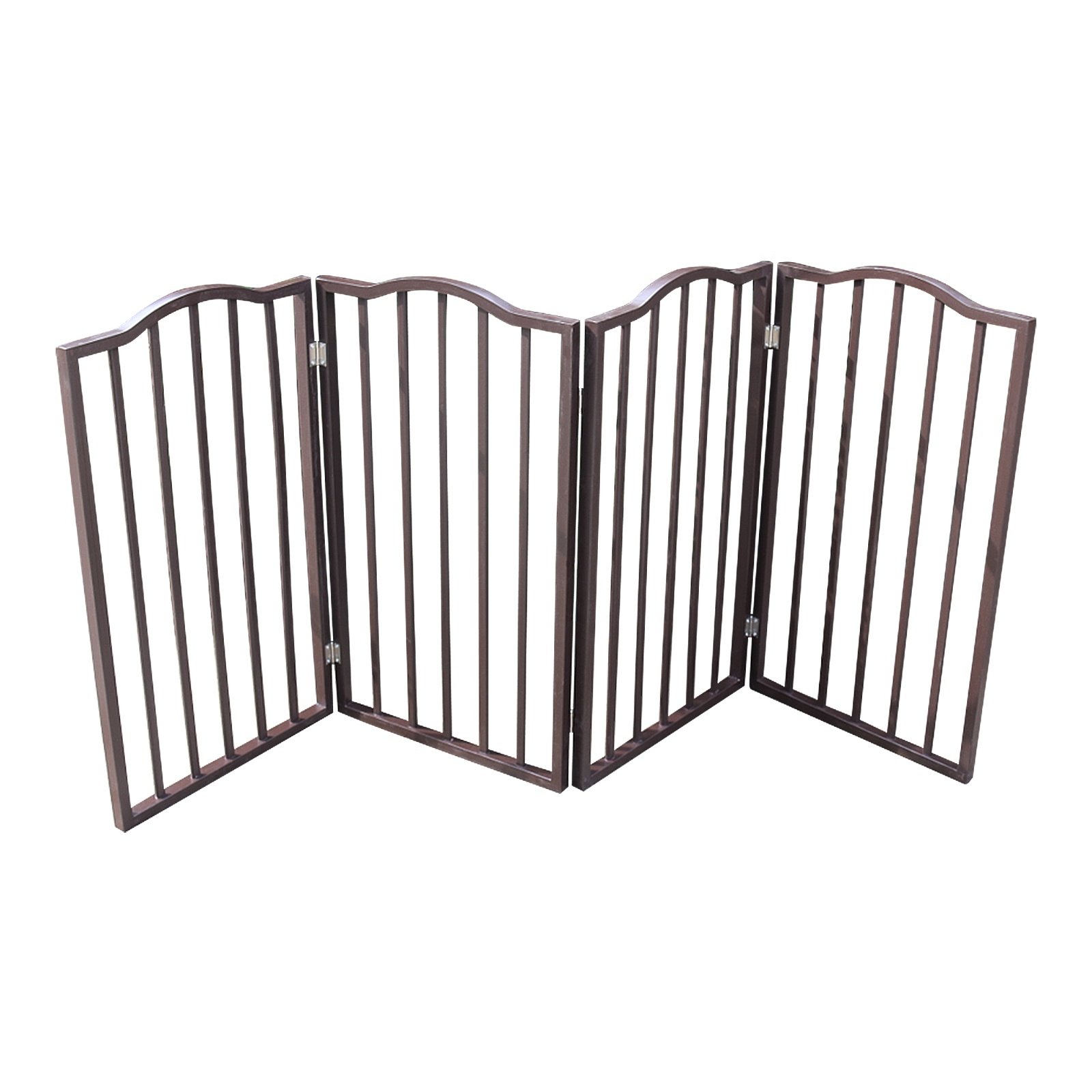 Dog Gate For Doorways, Stairs - Freestanding, Folding, Brown, Arc Wooden - Image 2