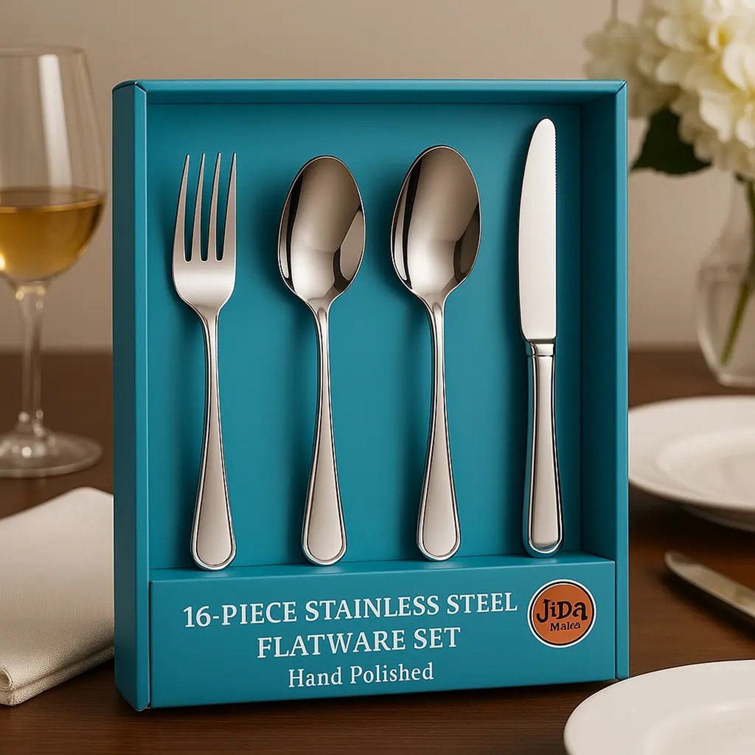 16-Piece Luxury Premium Silverware Dinnerware Tableware Set For Home - Stainless Steel Flatware Service For 4 With Forks, Knives, Spoons, And Teaspoons - Durable, Elegant, And Rust-Resistant Cutlery F - Image 2