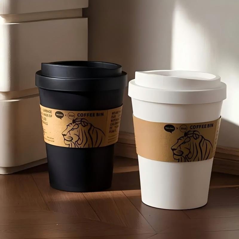 2025 New Elegant Lion Theme Coffee Cup Trash Can Deodorizing Push-On Lid Black And White Odor Resistance High Aesthetic Large Capacity - Image 3
