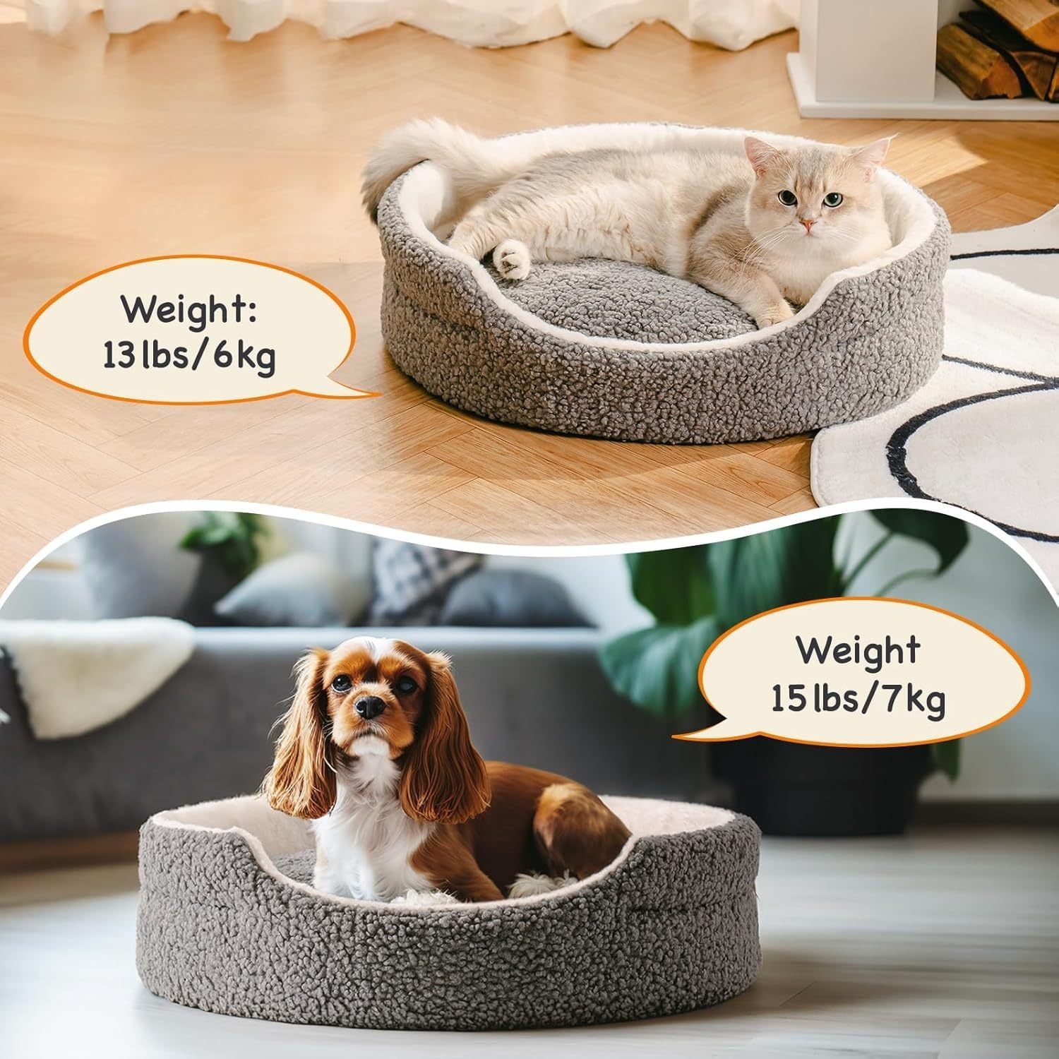 Mewoo Washable Pet Bed For Small Dogs & Cats - 23x23x7 Inch Orthopedic Dog Bed With Non-Slip Bottom, Plush Round Bed For Puppies & Indoor Kittens, Grey - Image 4