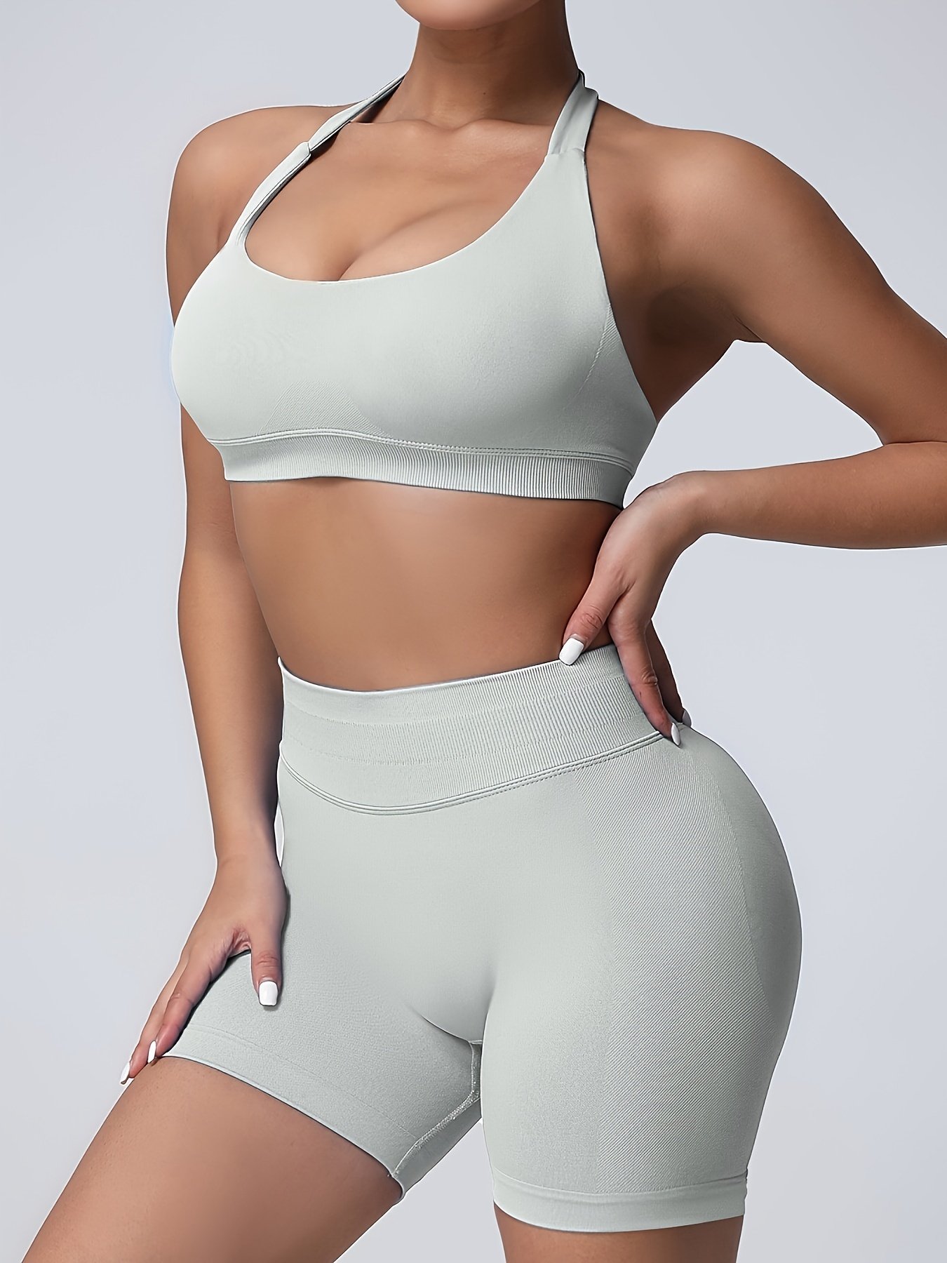 Women's Yoga Workout Set Sports Bra High-Waist Shorts Quick-Dry Breathable - Image 9