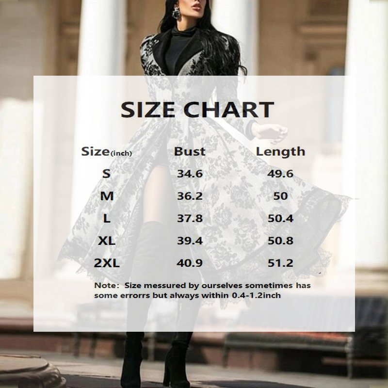Women's Autumn Winter Long Sleeve Lace Trim Floral Print Vintage Long Trench Coat - Image 5