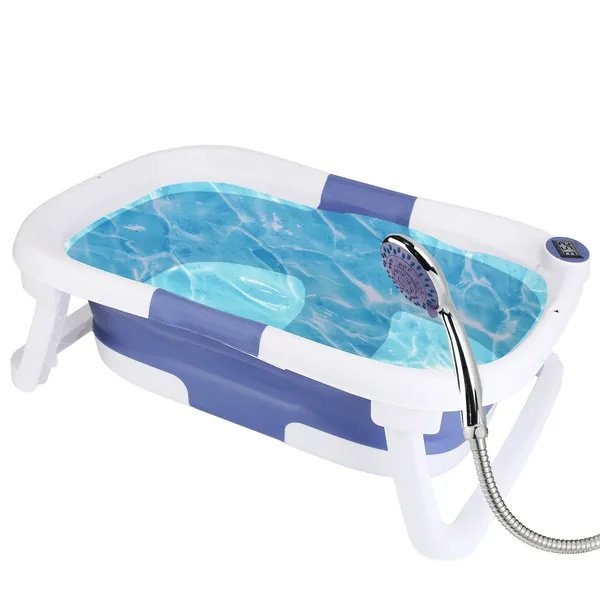 Baby Bath Tub With Thermometer Collapsible Travel-Friendly 0-24Months Baby Bathtub - Image 2