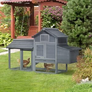 Chicken Coop Kit 59 Outdoor Solid Wood Enclosed House Ventilation Gray