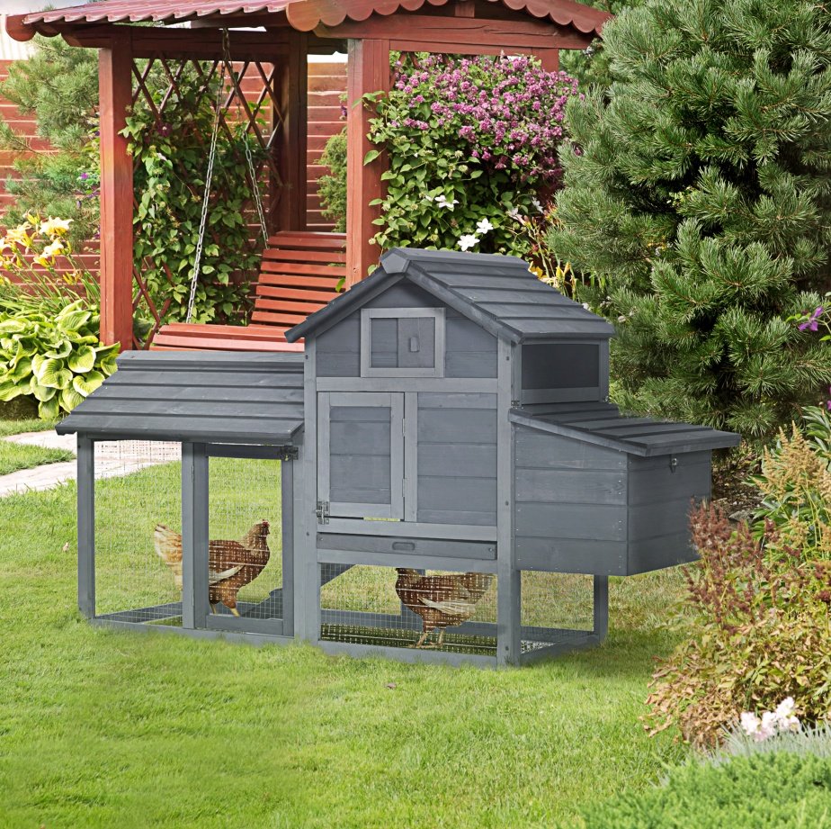 Chicken Coop Kit 59 Outdoor Solid Wood Enclosed House Ventilation Gray