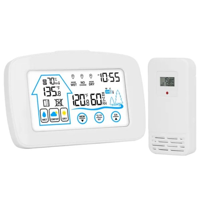 Wireless Weather Station With Clock 196FT Range Indoor And Outdoor Thermometer