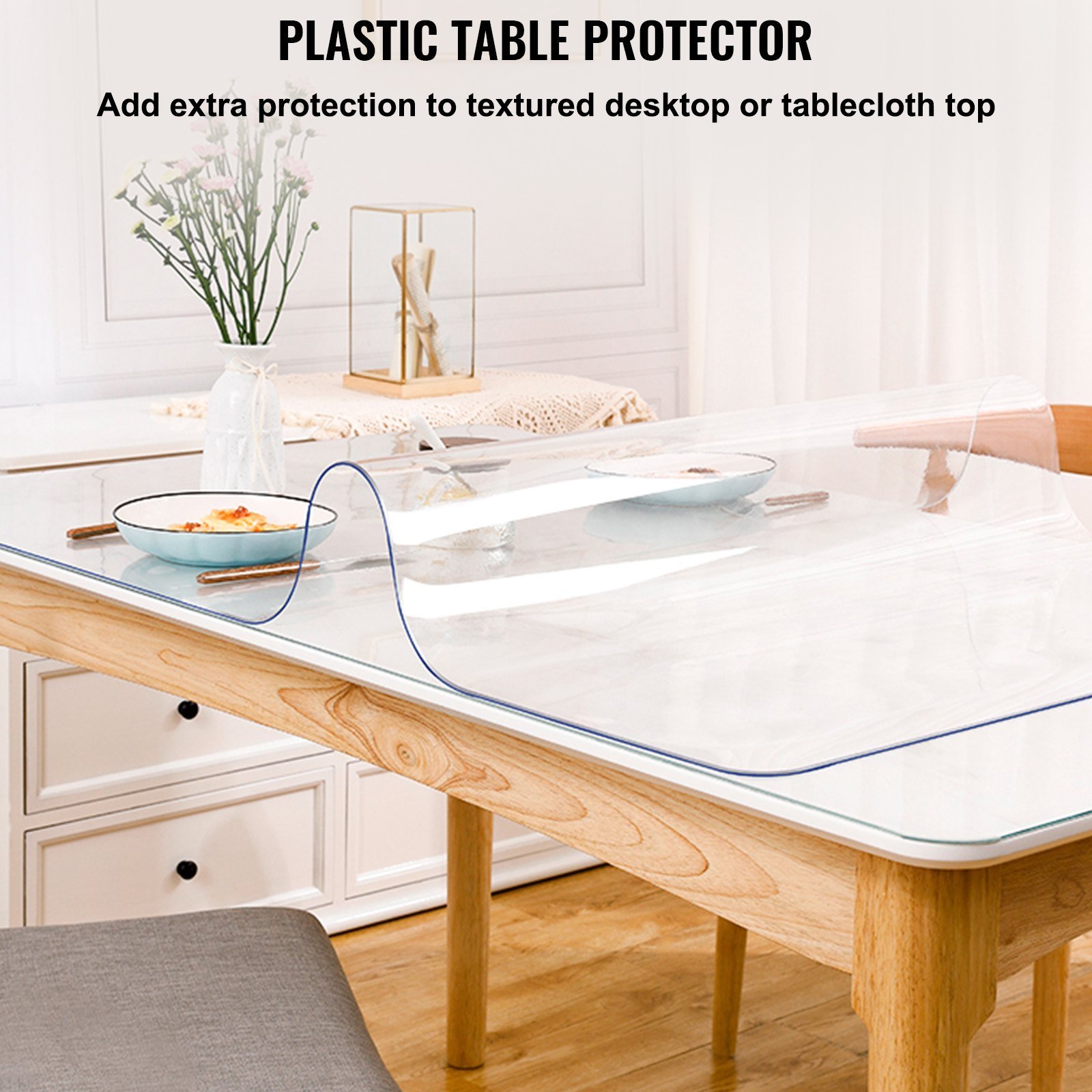 96 X 42 Inch Clear Table Cover Protector, 2mm Thick Clear Desk Protector Table Pads, Plastic Tablecloth Table Protector For Dining Room Table - Image 2