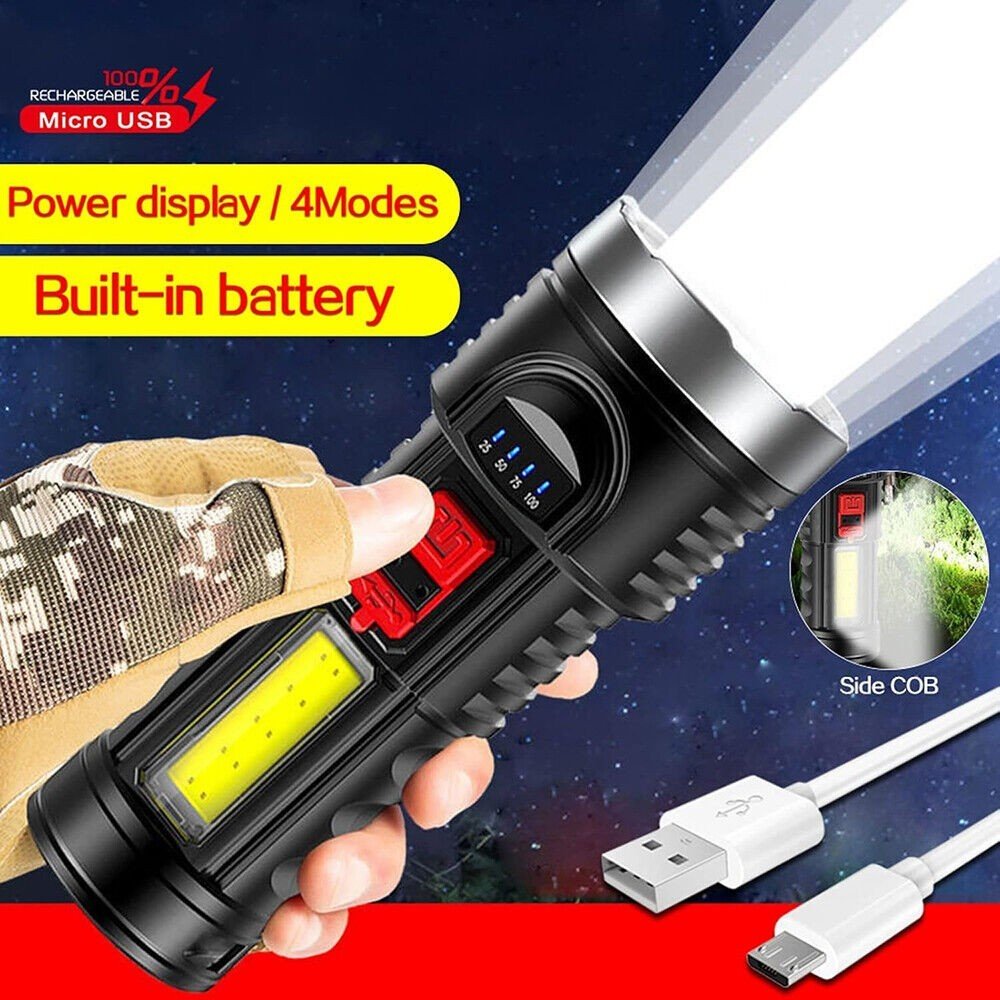LED Flashlight Torch Rechargeable Work Light Built-in Battery - Image 3
