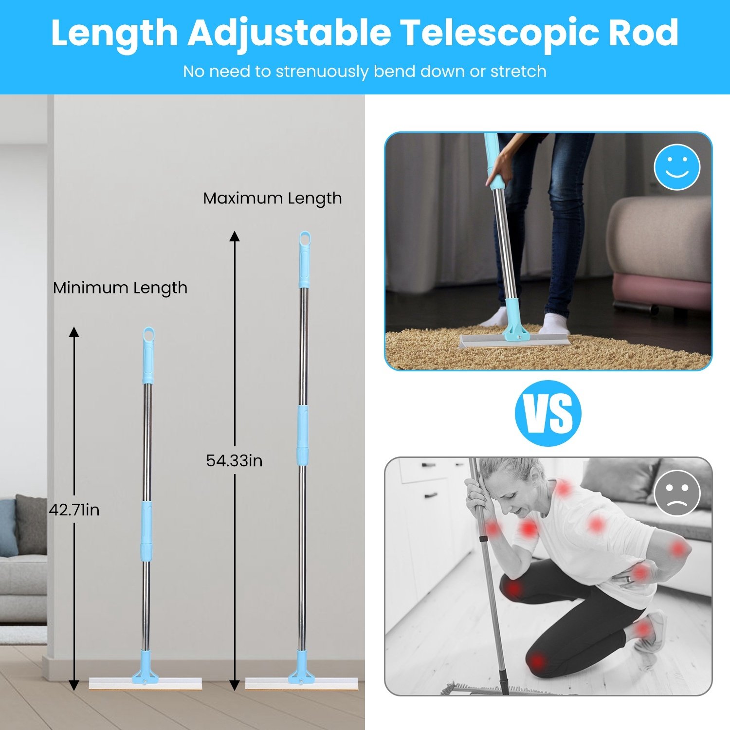 1Pc Pet Hair Removal Rake With 54.33in Adjustable Telescopic Rod Multi-Fabric Dog Cat Hair Scraper Lint Shaver For Carpet Rug Clothes Couch - Image 6