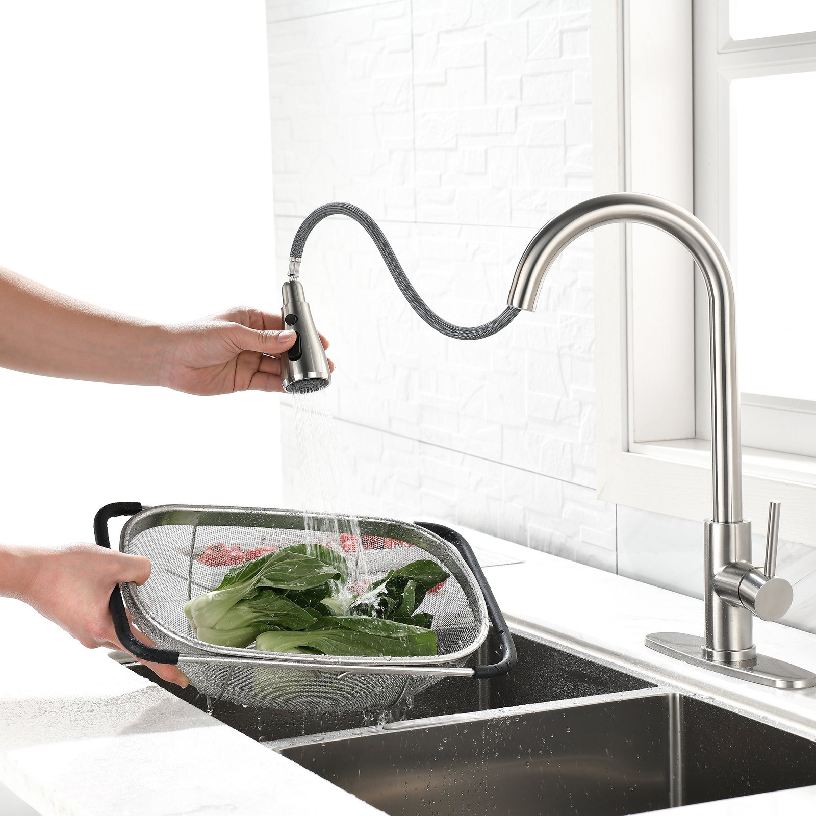 Single Handle High Pull Out Kitchen Faucet, Single-stage Stainless Steel Kitchen Sink Faucet, With Pull Down Spray - Image 8