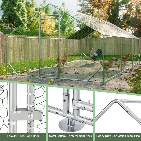 Large Metal Chicken Coop, Walk-in Chicken Run,Galvanized Wire Poultry Chicken Hen Pen Cage, Rabbits Duck Cages With Waterproof And Anti-Ultraviolet Cover For Outside 10 L X 20 W X 6.56 H - Image 6