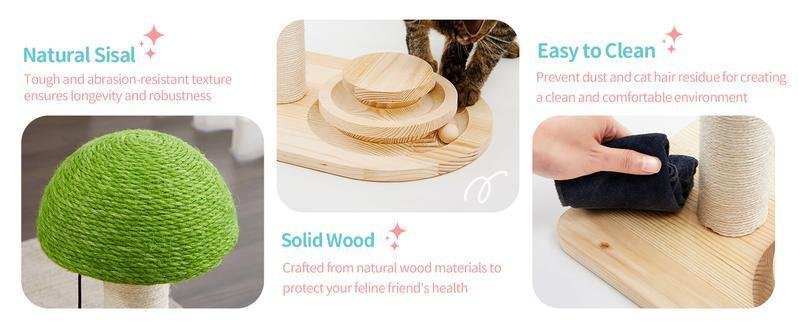 Mushroom Sisal Rope 2 In 1 Wooden Interactive Ball Track Ball Cat Scratching Post Cat Scratching Board - Image 7