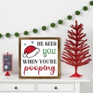 1 Wooden Vintage Wall Sign 'He Watches You Poop Multi-Purpose Farmhouse Christmas Decoration, Holiday Home Wall Decor, Canvas Wall Art