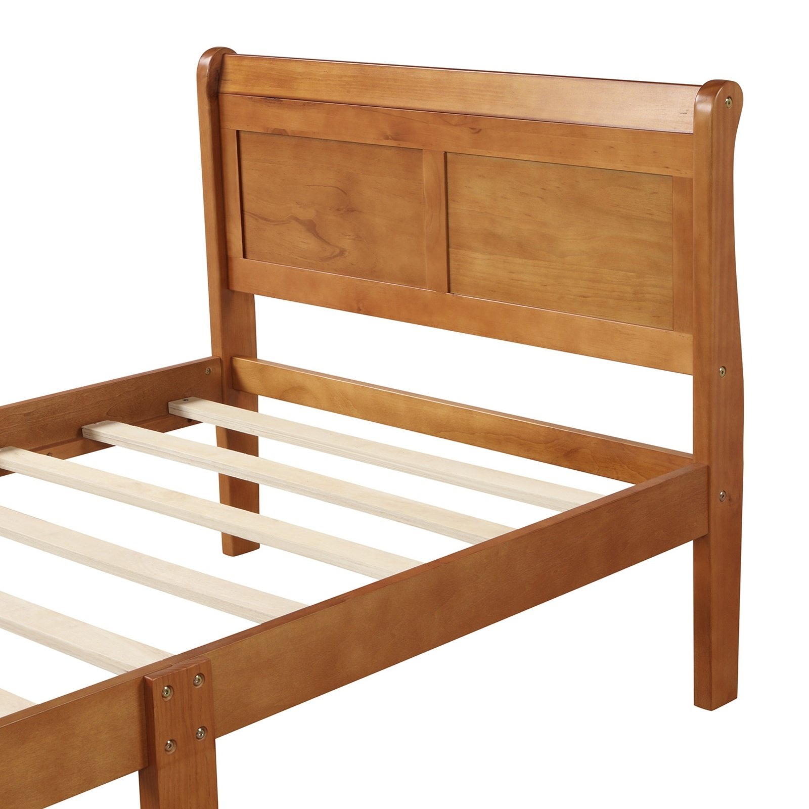 Wood Platform Twin Bed Frame, Sleigh Design With Headboard Footboard, Wood Slat - Image 9