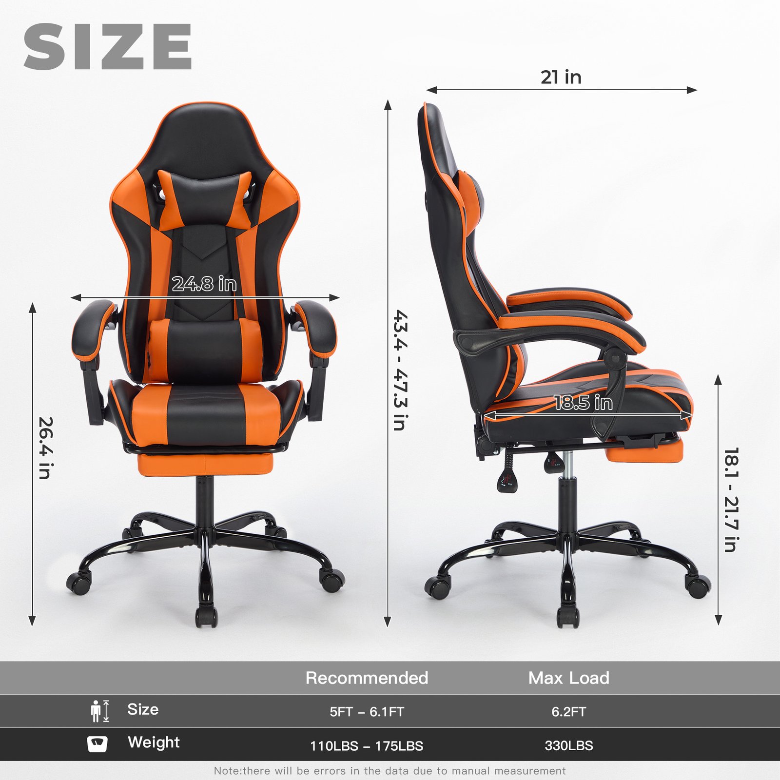 Gaming Chair With Footrest, Ergonomic Computer Chair With Headrest And Lumbar Support, Breathable Material Height Adjustable Video Game Chairs For Adults, Black Orange - Image 2