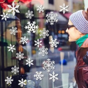 4 Sheets Of Christmas Window Clings For Glass,Santa Claus, Snowflake Wall Stickers, Static Clings, Xmas Window Decorations, Ornaments For New Year, Christmas Holiday Party Room Decorations