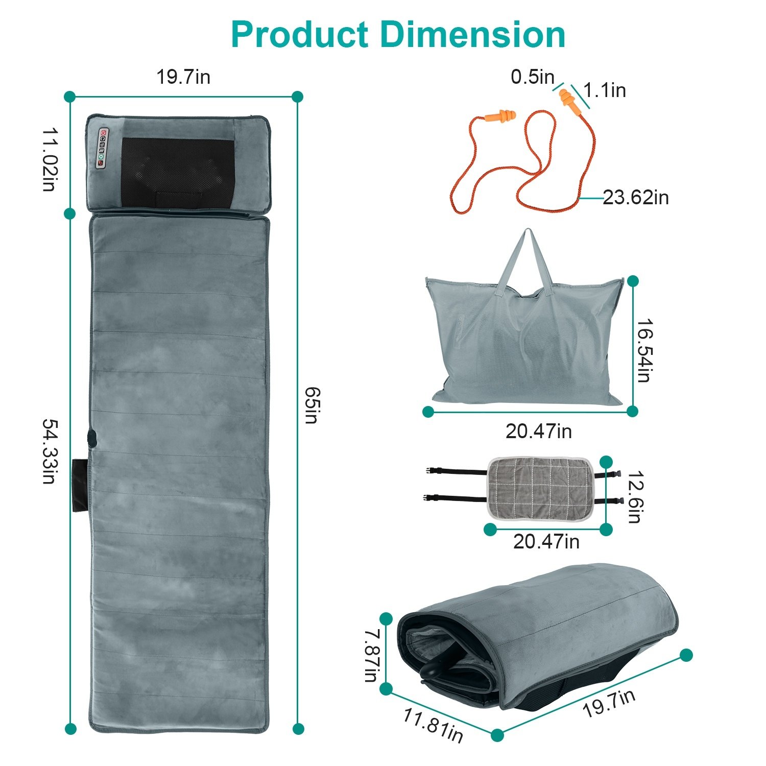 Advanced Type Full Body Electric Massage Mat With Heat Vibration Massage Pad Cushion Back Massage Mattress Chair Pad With Neck Massage Pillow With 10 Vibration Motors Timer Anti-Slip Bottom Earplugs - Image 5