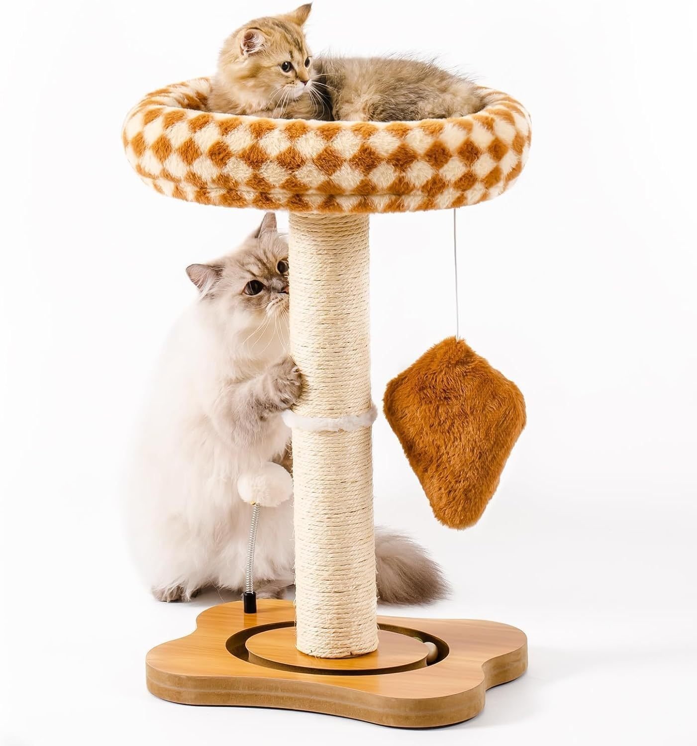 Mewoo Cat Scratching Post With Bed - Small Cat Tower With Sisal Scratcher, Removable Perch & Ball Track Toys For Indoor Cats Brown, Medium - Image 2