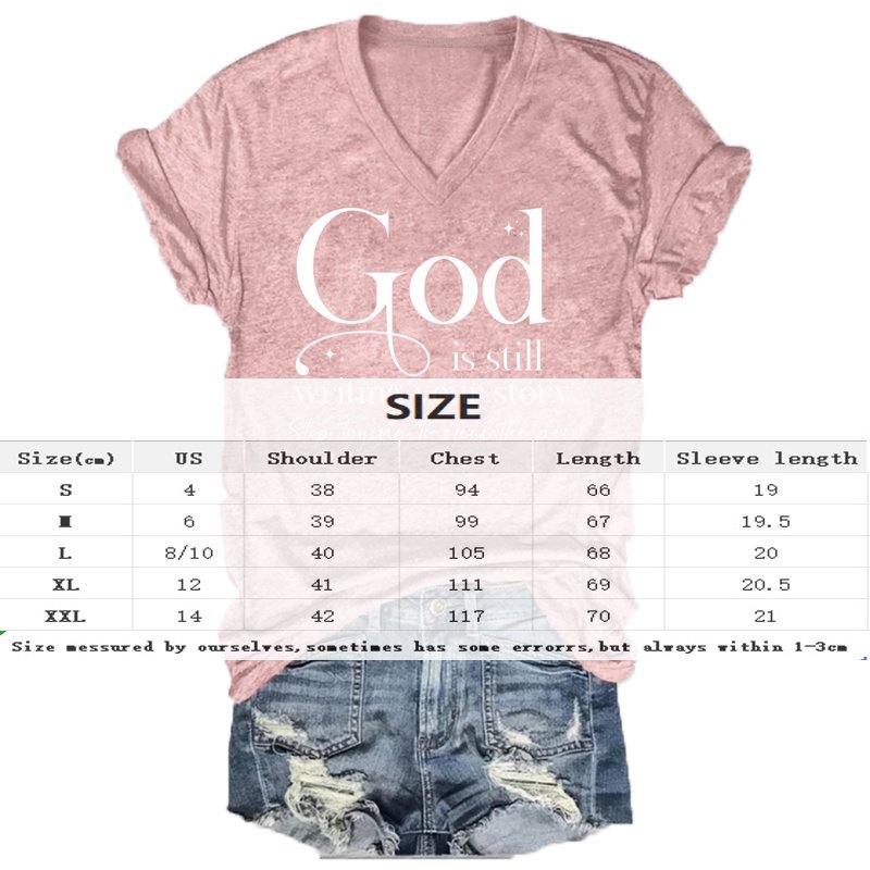 Women's V-Neck Short Sleeve T-Shirt - 'God' Letter Print, Summer Casual Top - Image 4