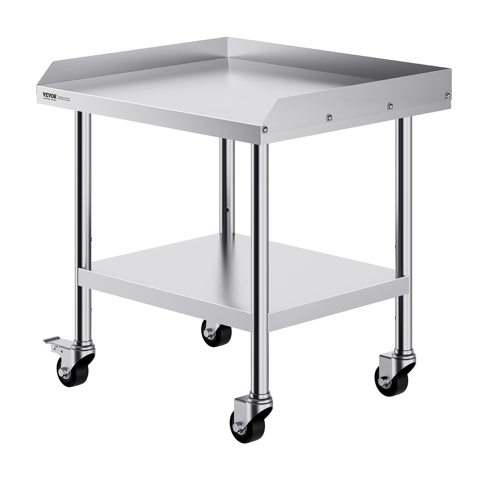 Stainless Steel Work Table, 24 X 28 X 30 Inch Commercial Food Prep Worktable With 4 Wheels, Casters, 3-Sided Backsplash Heavy Duty Prep Worktable, Metal Work Table For Restaurant Home Hotel
