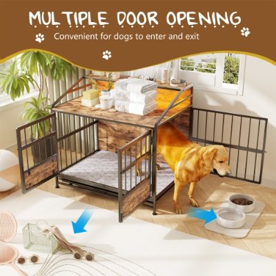 Multi-function Furniture Style Dog Crates With Storage, Dog Crate Furniture Large Wooden Dog Kennel With Double Doors, For Large Medium Dog Indoor, Brown - Image 10