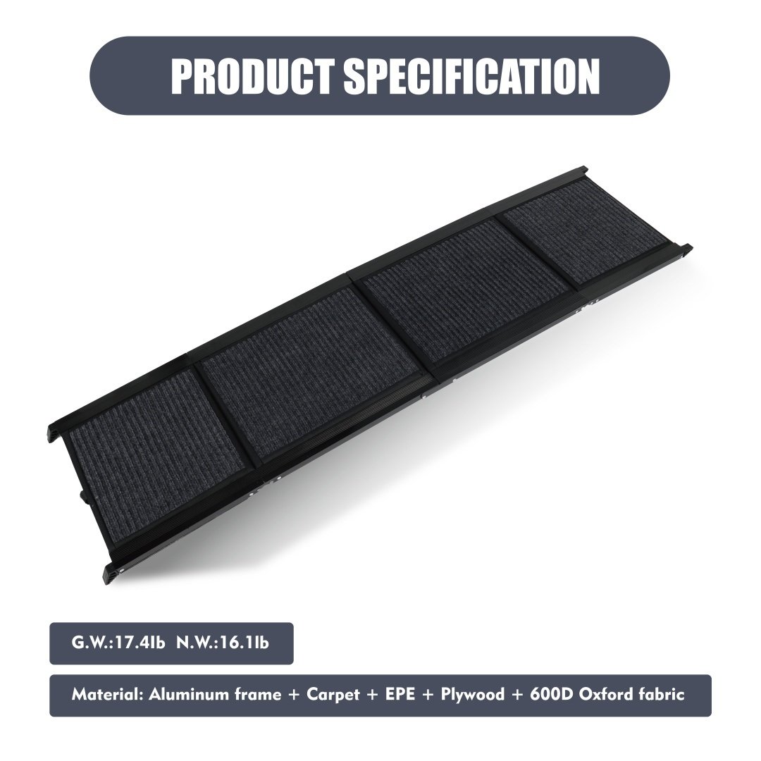 Dog Ramp For Car 65x17 Large Folding Pet Stair Ramps For Truck, SUV, With Non-Slip Surface, Up To 250LBS, Outdoor Dog Car Ramp For Medium Large Dogs, Portable Pet Steps - Image 3