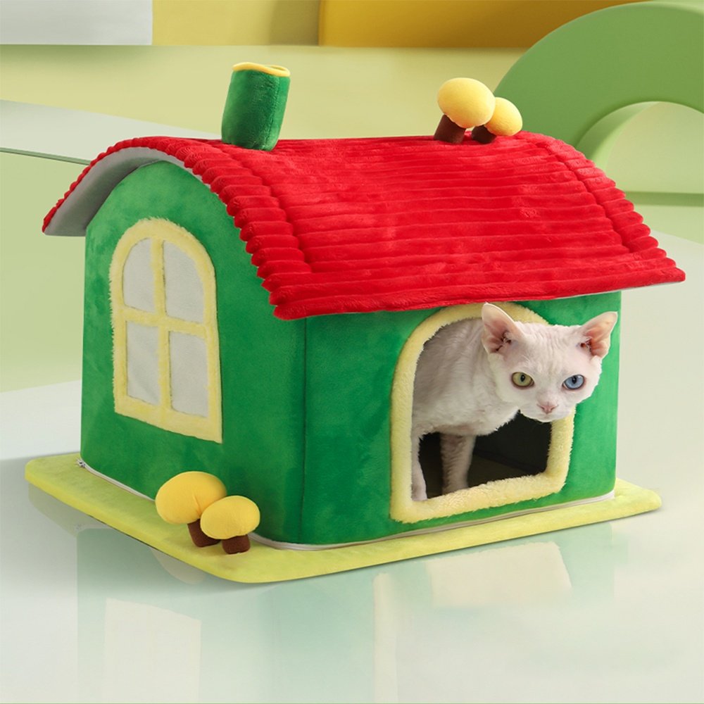 Cat Bed Indoor Enclosed Warm Cave - Cat Bed With Removable Cleaning Mat, Ample Interior Space, Comfortable And Soft Pet House, Red And Green Colors, Cute And Friendly Indoor Cat Bed, Universal Cat Bed - Image 3