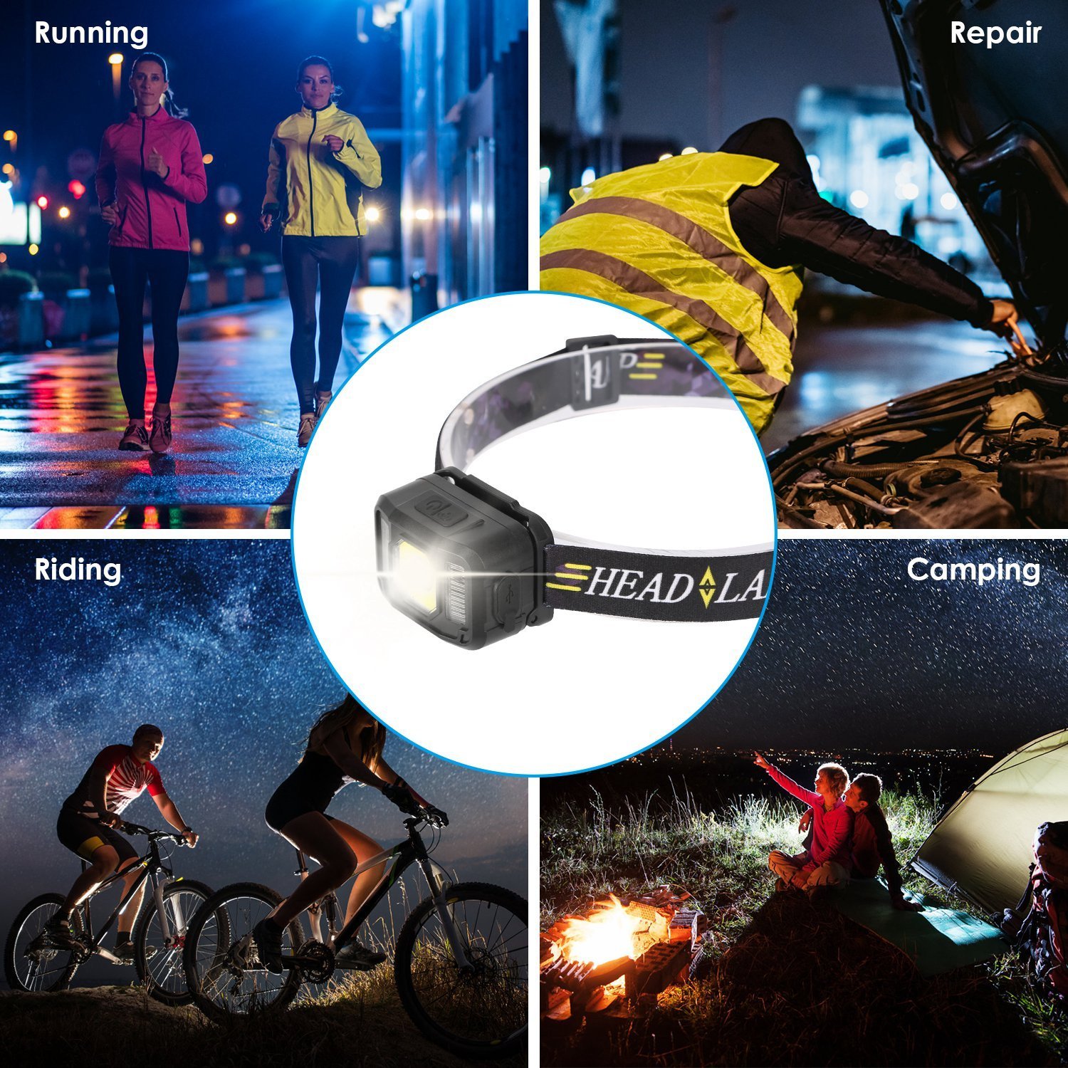 2Packs Rechargeable Motion Sensor Headlamp 6 Light Modes COB XPG Headlight Torch Flashlight For Fishing Running Camping Hiking - Image 3