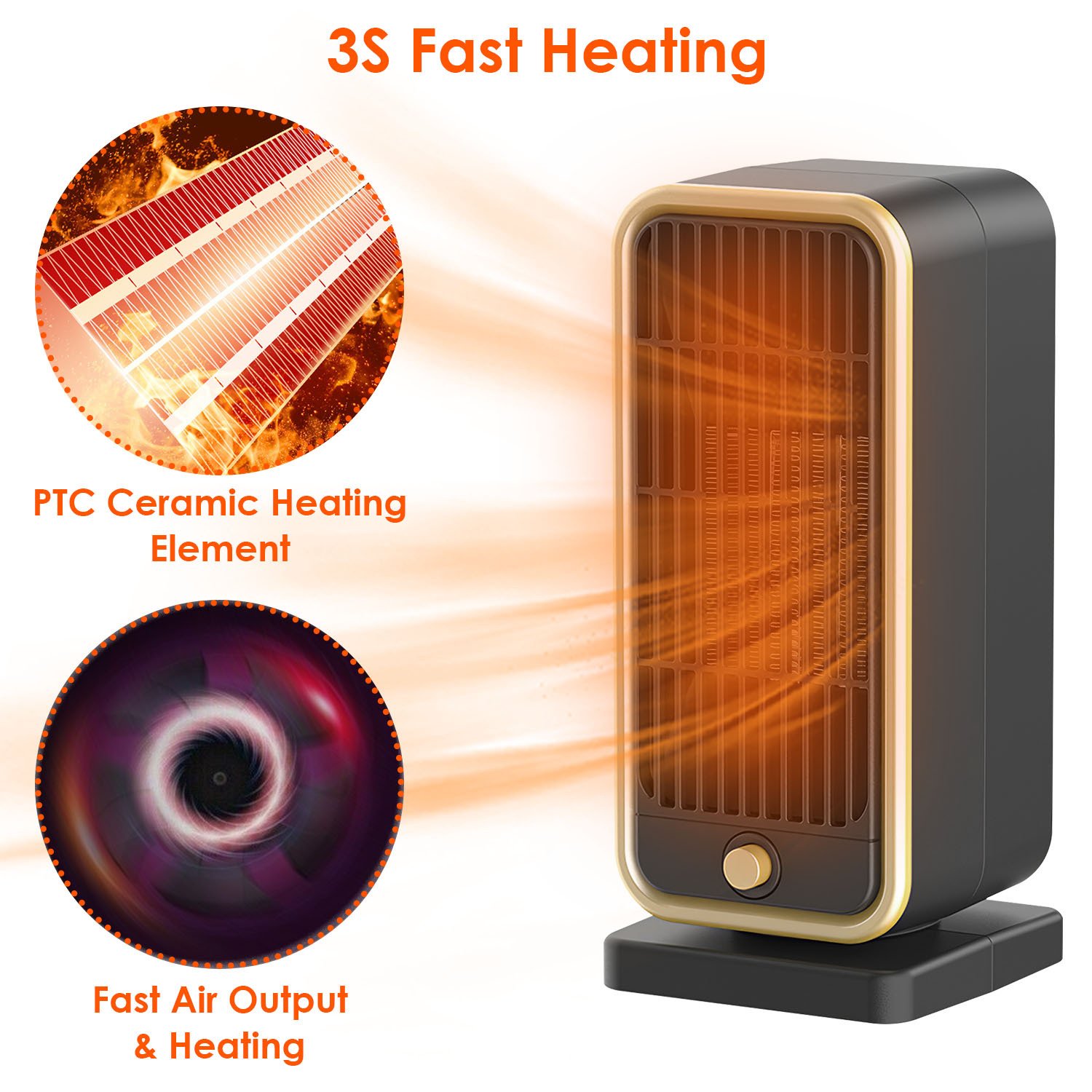 1Pc 500W Portable Electric Heater PTC Ceramic Heating Space Heater Overheating Tip Over Protection 3S Heating Space For 322 Sq FT Home Office Use - Image 2