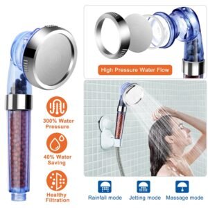 1Pc Ionic Filtration Shower Head High Pressure 3 Mode Stone Water Saving Bath Handheld Shower
