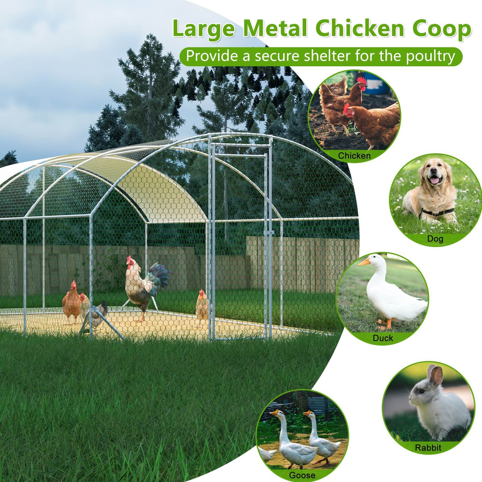 Large Chicken Coop Metal Chicken Run With Waterproof And Anti-UV Cover, Dome Shaped Walk-in Fence Cage Hen House For Outdoor And Yard Farm, 9.84 X 19.68 X 6.56 Ft - Image 5
