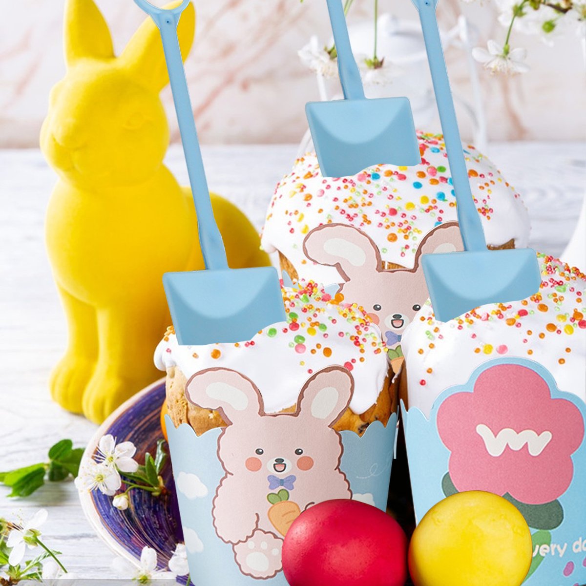 Paper Baking Cups Cupcake Liners With Blue Plastic Spoons - Image 5