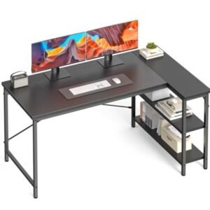 L Shaped Desk 47 Inch Computer Desk Gaming Furniture Corner Desks Home Office PC Table With Reversible Storage Shelves