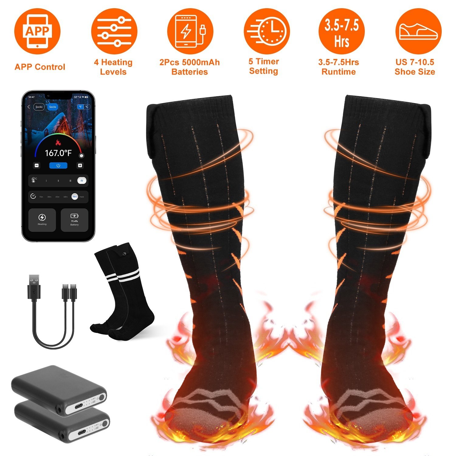 2 Types Options -- 1 Pair Of Heated Socks For Men Women Electric Heating Socks With APP Control 5000mAh Battery Rechargeable Thermal Socks Winter Warm Socks For Skiing Hiking Camping Hunting - Image 10