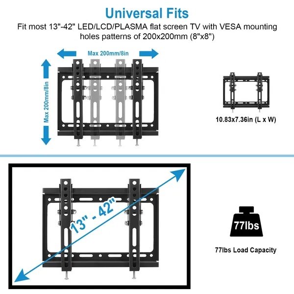 TV Wall Mount Bracket Tilt For Flat TV VESA 200x200mm - Image 2