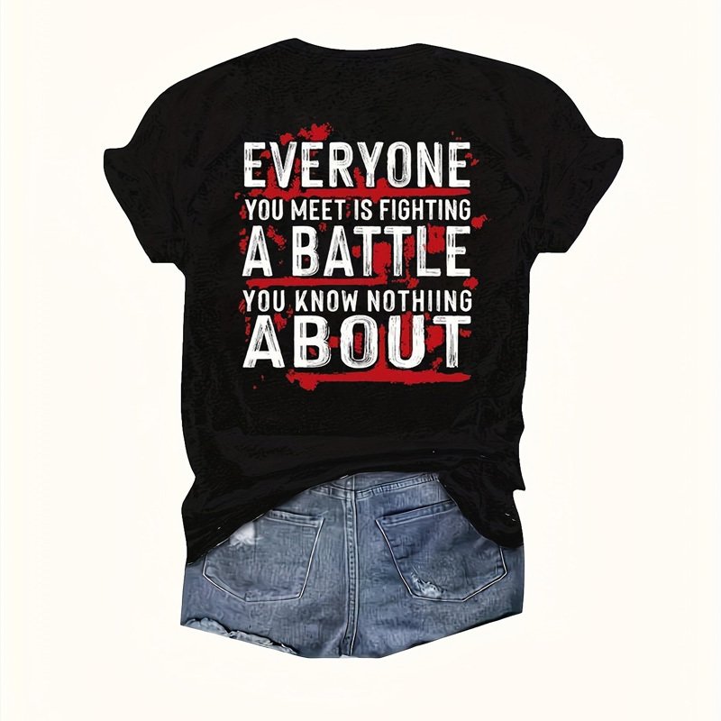 Women's Letter Print Round Neck Tee - Double-Sided Graphic Casual Summer T-Shirt - Image 3