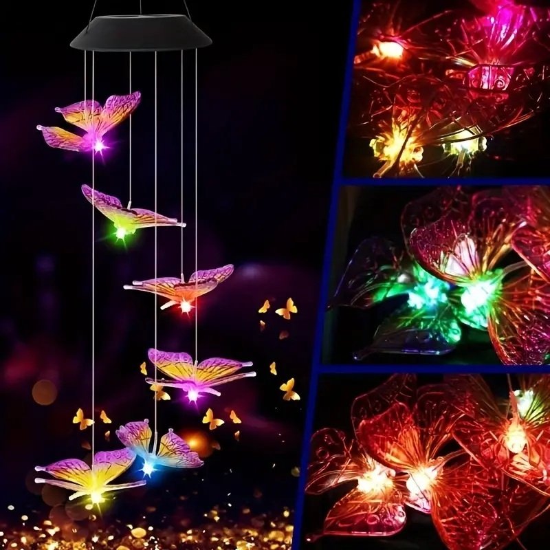 1PC Solar Butterfly Wind Chimes Light, Outdoor Purple Butterfly Wind Chimes, Decorative Color Chang - Image 7