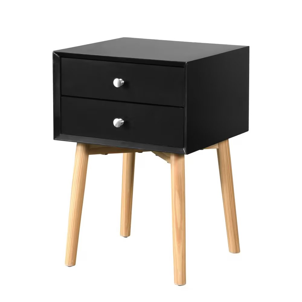 Side Table,Bedside Table With 2 Drawers And Rubber Wood Legs, Mid-Century Modern Storage Cabinet For Bedroom Living Room - Image 7