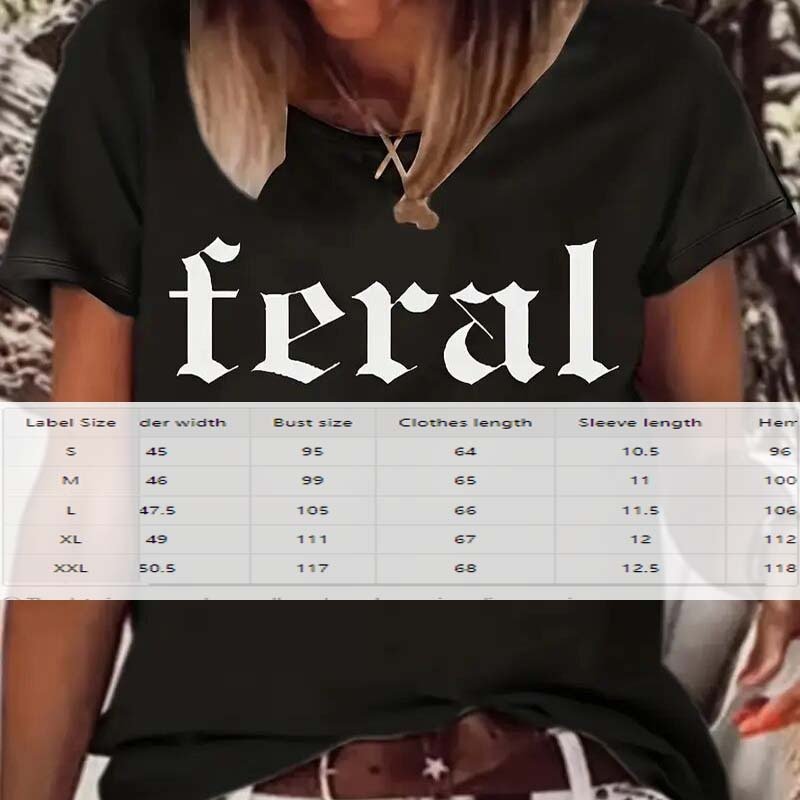 Women's Casual 'Feral' Letter Print T-Shirt - Breathable Round Neck Tee For Summer - Image 4