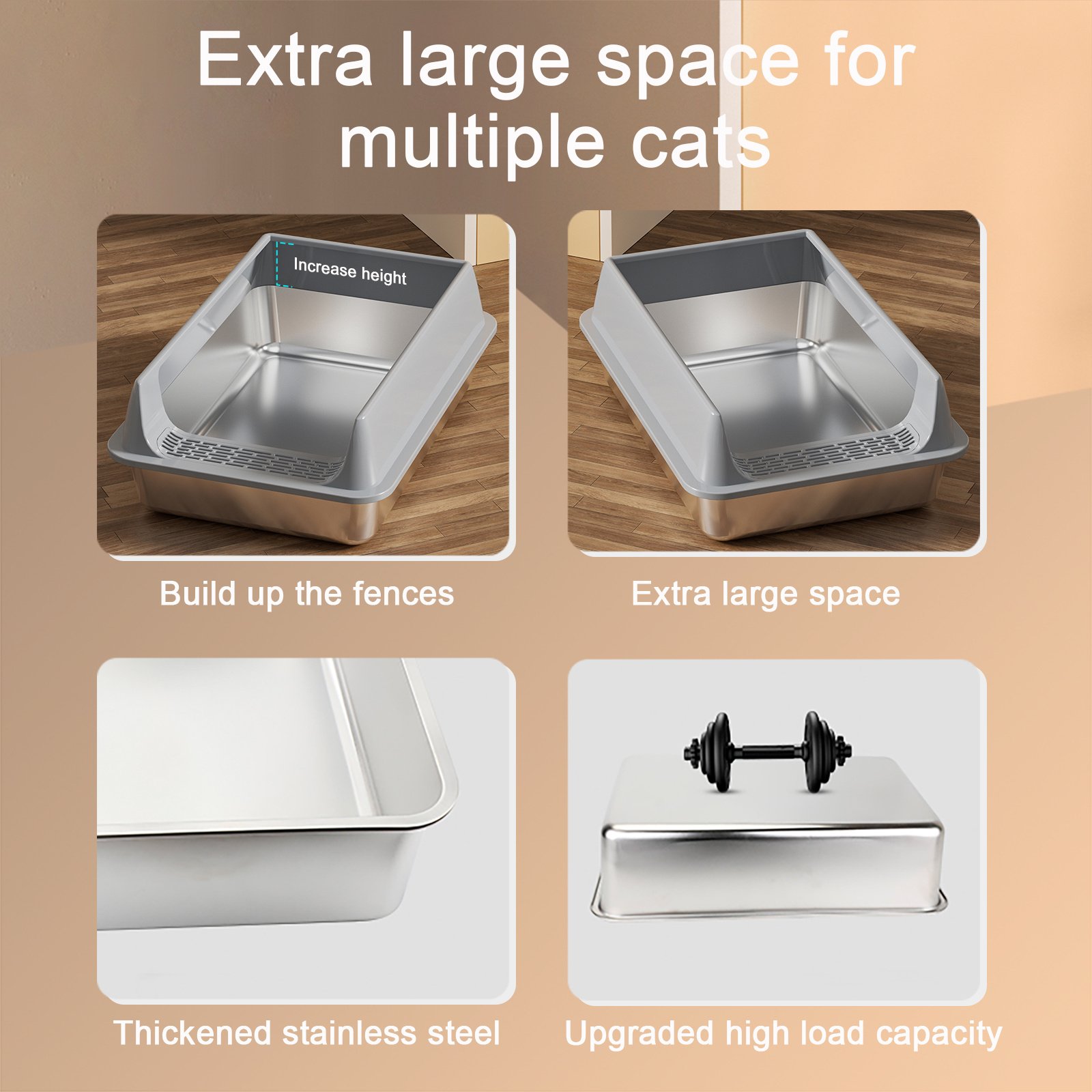 Oversized Stainless Steel Litter Box, Semi-enclosed Splash-proof And Leak-proof Design, Removable Lid, Suitable For Big Cats, And More - Image 8
