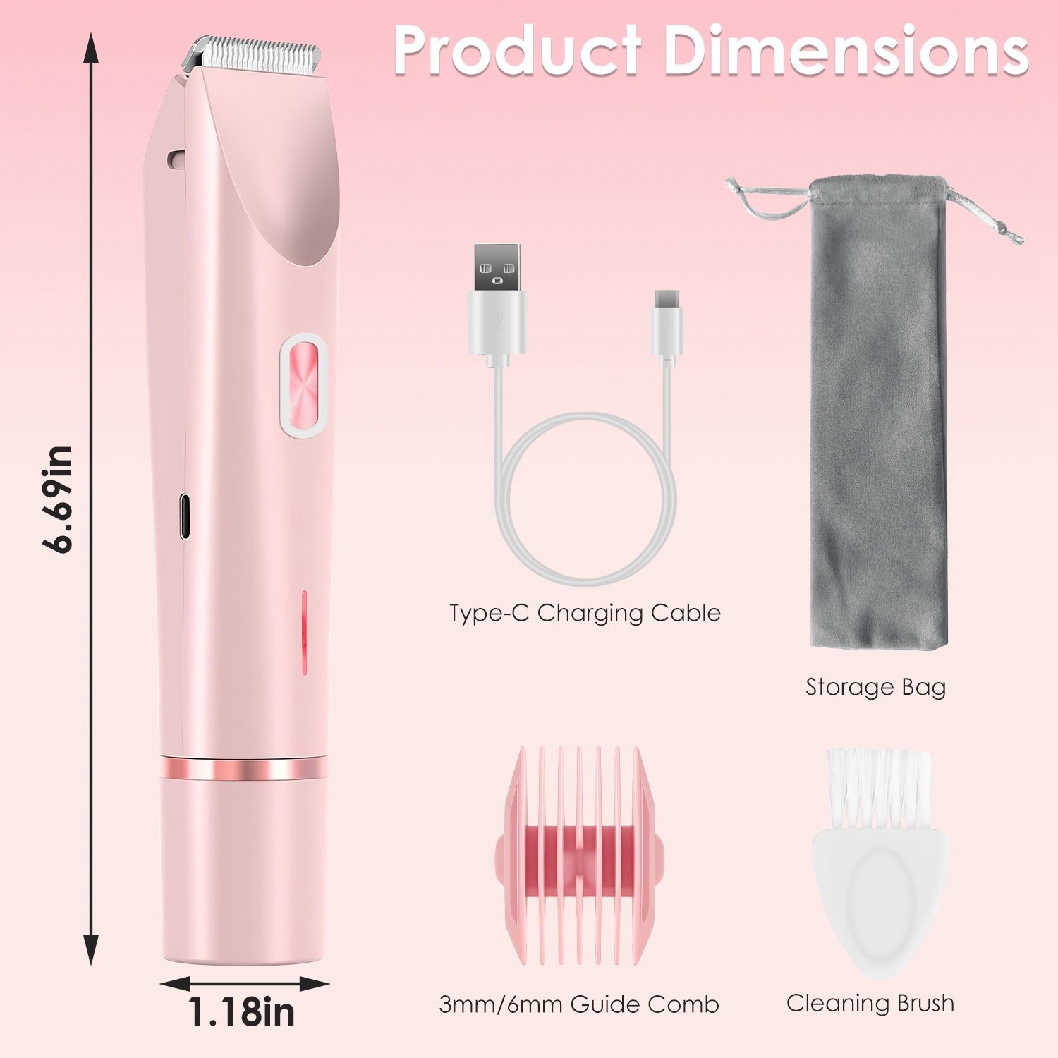 1Pc 2 In 1 Bikini Trimmer For Women Dual Head Cordless Body Shaver IPX7 Waterproof Rechargeable Pubic Hair Razor Wet And Dry Use For Bikini Underarm Leg Arm Body Face - Image 6