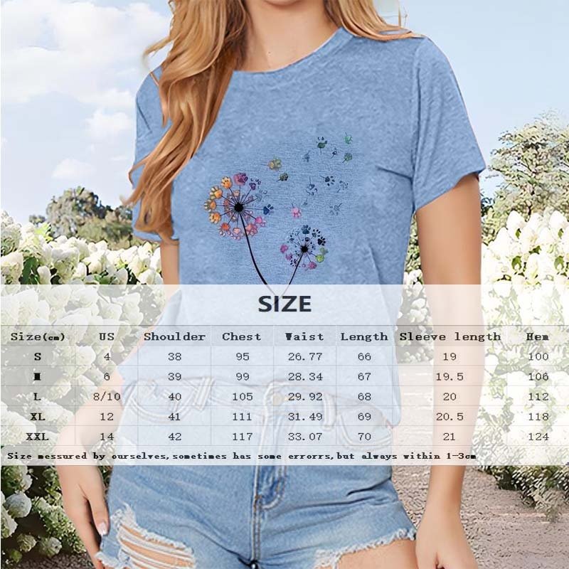 Women's Dandelion Print Round Neck T-Shirt Breathable Summer Casual Top - Image 5